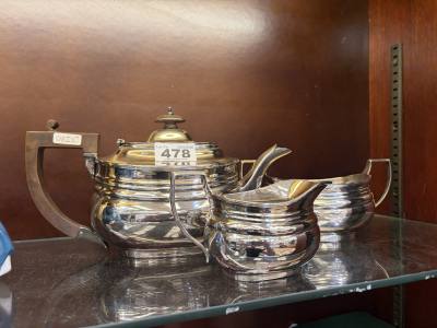 SILVER TEAPOT + MILK + SUGAR HOLDERS (938G)