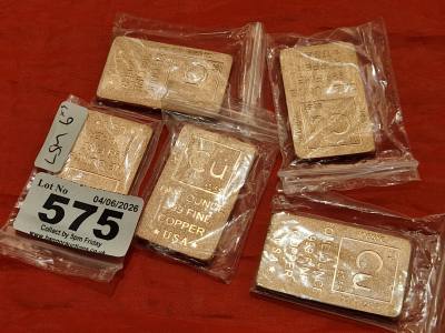 5 X 1 Oz 999 COPPER INGOTS 