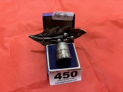 SILVER THIMBLE + BROOCH