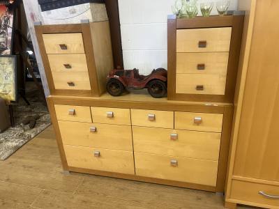 OAK + BEECH EFFECT DOUBLE DRAWER + BEDSIDES