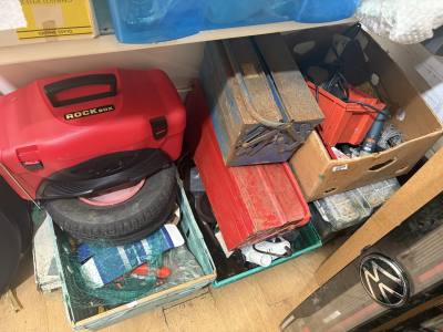 SHELF LOT OF TOOLS