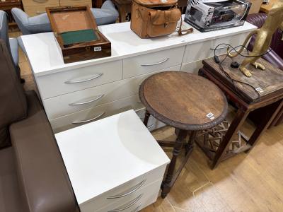 PAIR OF WHITE DRAWER CHESTS + BEDSIDES