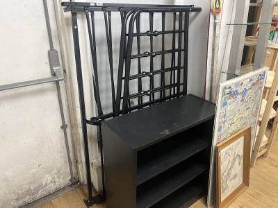 METAL DOUBLE BED FRAME + BLACK BOOK SHELF