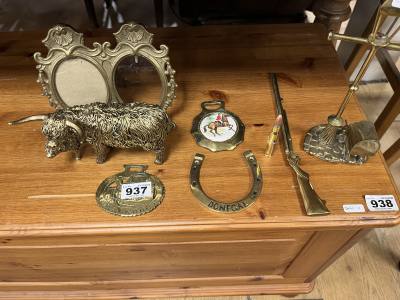 HORSE BRASSES, LOCK KNIFE + BRASS LIGHT