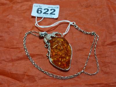 SILVER CHAIN + AMBER PENDANT