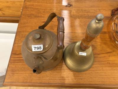 BRASS BELL + COPPER TEAPOT 