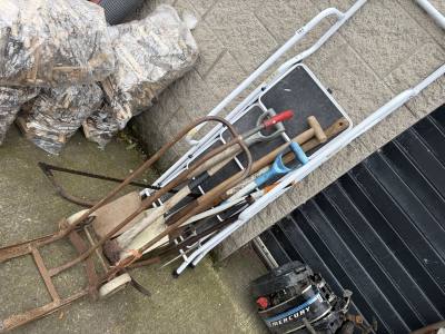 STEP LADDER + GARDEN TOOLS