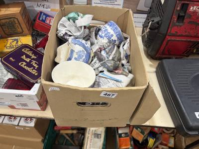 BOX OF BLUE + WHITE CHINA