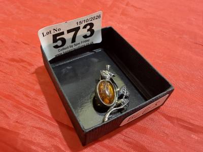 SILVER + AMBER BROOCH