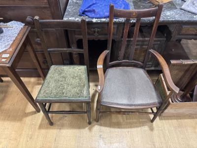 ANTIQUE INLAID ELBOW CHAIR + OTHER