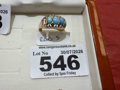 9CT TURQUOISE RING ( 1 STONE MISSING) (2.1 GRAMS)