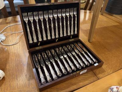 SILVER PLATE FISH KNIVES + FORK