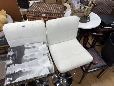 PAIR OF BAR STOOLS + TABLES