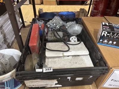 BOX OF GARDEN LIGHTS + TOOLS ETC
