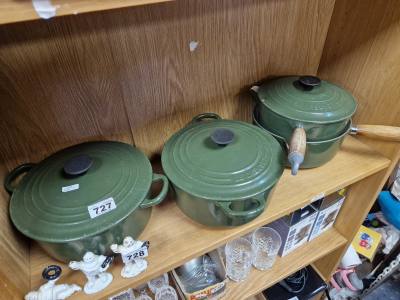 3 X MATCHING LE CREUSET POTS + PAN