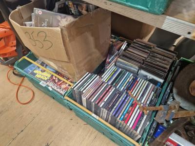 2 BOXES OF DVDS + CDS