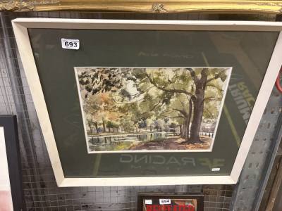 TOM NISBET RHA WATERCOLOUR "TOW PATH" (17X37)