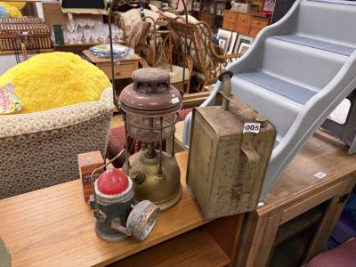 TILLEY LAMP, BIKE LAMP + ESSO CAN