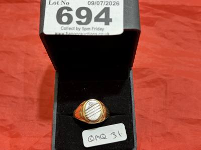 14CT GENTS SIGNET RING (SIZE V) (6.9 GRAMS)