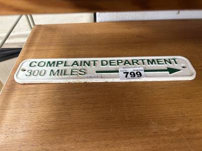 COMPLAINT DEPARTMENT SIGN