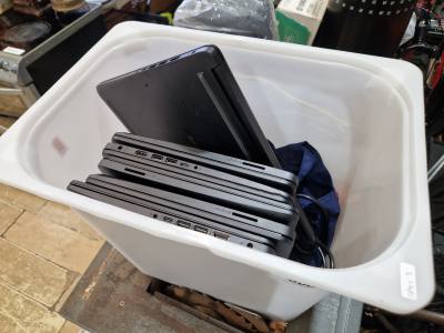 BOX OF HP LAPTOPS + CABLES