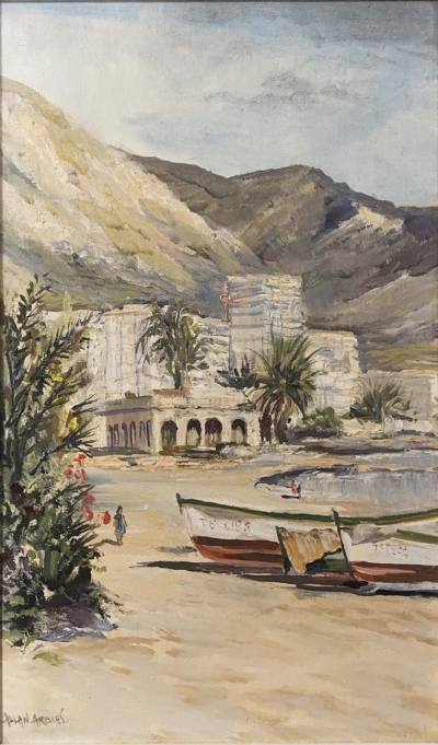 ALLAN ARDIES OIL ON CANVAS "LOS CRISTIANOS TENERIFE" (45X26)