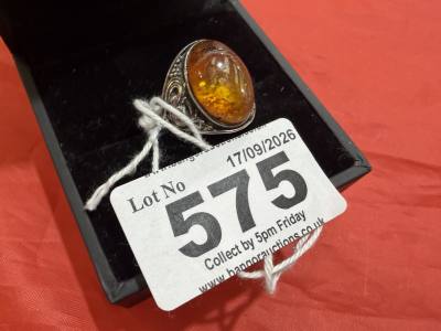 SILVER + AMBER RING
