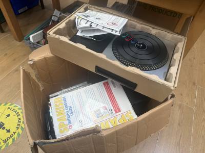BOX OF DVDS / GAMES, DJ HERO ETC