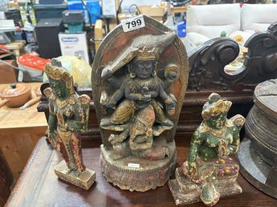3 X CARVED BUDDHIST DEITIES