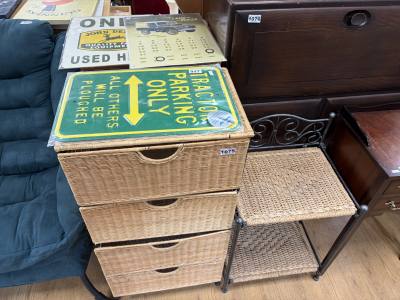 PAIR OF WICKER DRAWERS + BEDSIDE