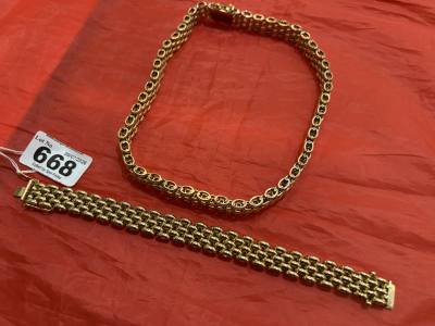 9CT BRICK PATTERN CHAIN + BRACELET (184 GRAMS)