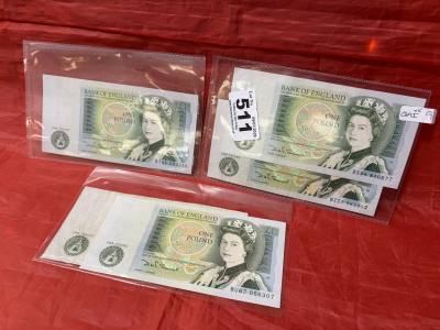 5 X B.O.E £1 NOTES