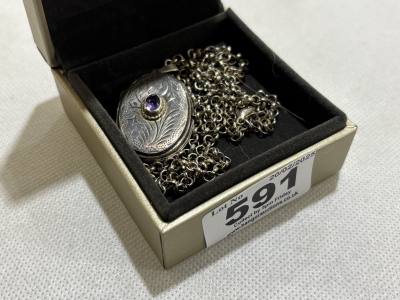 SILVER CHAIN + SILVER + AMETHYST LOCKET