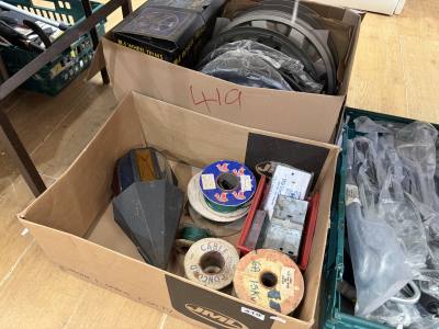 BOX OF CABLES + WHEEL TRIMS ETC.