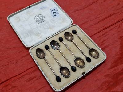 6 X SILVER ENAMEL COFFEE BEAN SPOONS