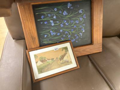 20TH CENTURY BRITISH WATERCOLOUR + BLUE FLORAL PAINTING
