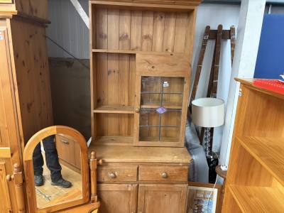 ANTIQUE PINE LEAD GLASS DRESSER