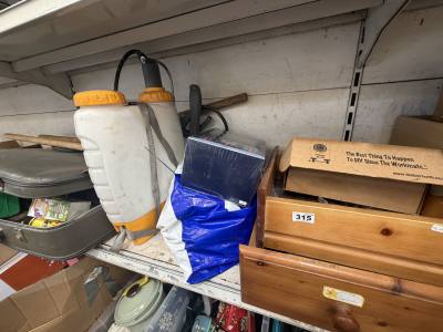 CASE OF GARDENING ITEMS + SPRAYER + ODDS