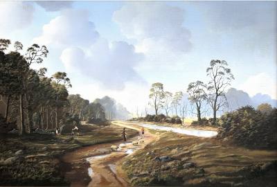 R. B. HIGGINS OIL ON CANVAS "BALLYATTAN DOWNPATRICK" (50X75)