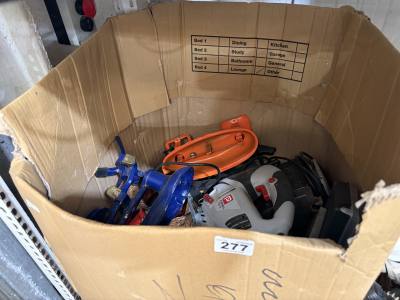 BOX OF TOOLS ETC.