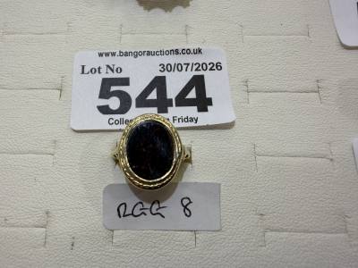 VICTORIAN GOLD BLOODSTONE RING (SIZE F) (3.4 GRAMS)