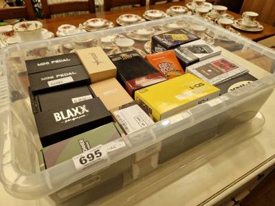 BOX OF GUITAR PEDALS