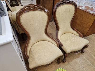 PAIR OF SPOON BACK FABRIC CHAIRS