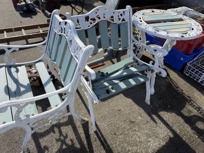 PAIR OF GARDEN CHAIRS + TABLE