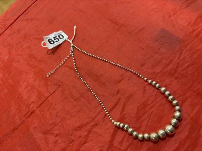 SILVER BEADED NECKLACE (17.5 GRAMS)