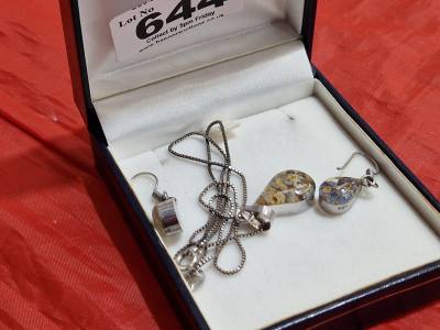 SILVER NECKLACE + EARRINGS