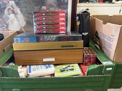 BOX OF CASSETTES + PLAYER