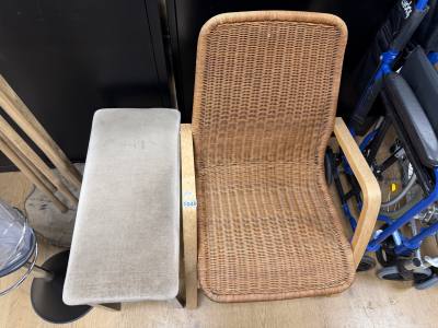 WICKER BACK ROCKING CHAIR + STOOL