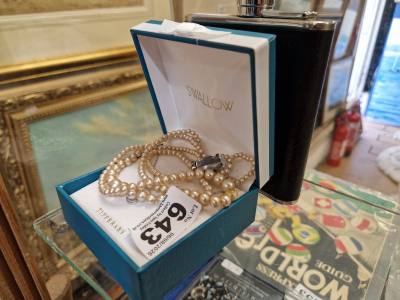 LOT OF DRESS JEWELLERY + FLASK