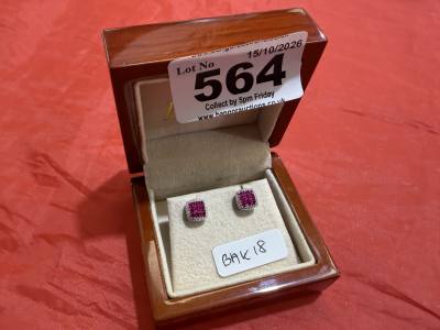 18CT DIAMOND + RUBY STUDS